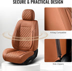 Auto Car Seat Covers Full Set Leather Cushion Protector Breathable Waterproof Seat Cover for Cars Universal Fit (Mature Brown, Full Set Without Headrest)