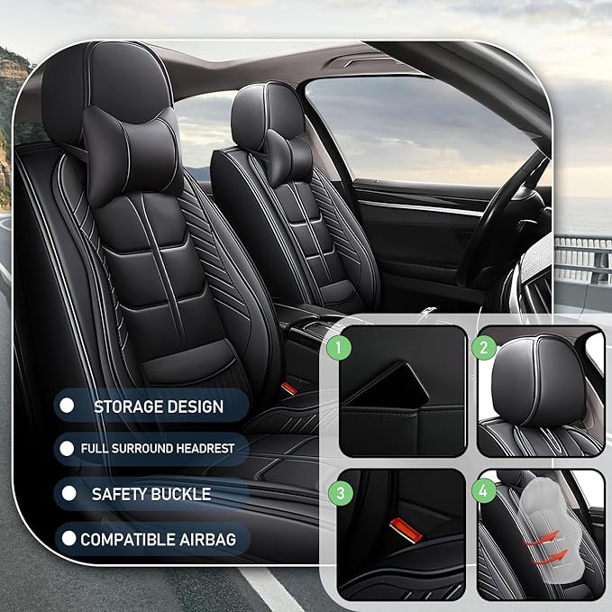 Leather Car Seat Covers Fit for Toyota Corolla Hatchback 2019-2024, 5 Seater Car Seat Cover, Premium Waterproof, Scratch Resistant Car Interior Accessories (Full Set with Pillow Black)