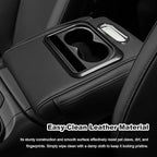 Car Center Console Armrest Pillow, Multifunctional Armrest Box Cover with Cup Phone Tissue Holder & Side Pockets, Waterproof Leather Middle Console Cushion for Most Vehicles (Black, Normal)
