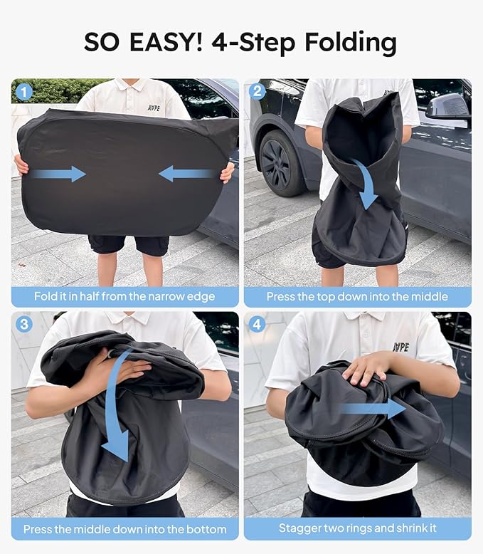 Wigoo Tesla New Model Y Accessories Windshield Sunshade [OEM Design, 100% Sun Blockage] Foldable Heat Insulation Sunshade with Storage Bag, for Model Y 2020~2026 (Juniper), Silver Coating