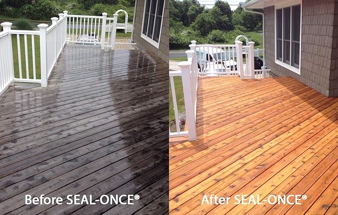 Seal-Once Nano+Poly Penetrating Wood Sealer with Polyurethane - Premium Waterproof Sealant -2 Gallon & Mahogany