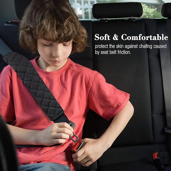 4 Pack Universal Car Seat Belt Pads, Adult Seat Belt Shoulder Strap Covers Harness Pad for Car/Bag,Soft Comfort Helps Protect You Neck Shoulder from The Seat Belt Rubbing（Black）
