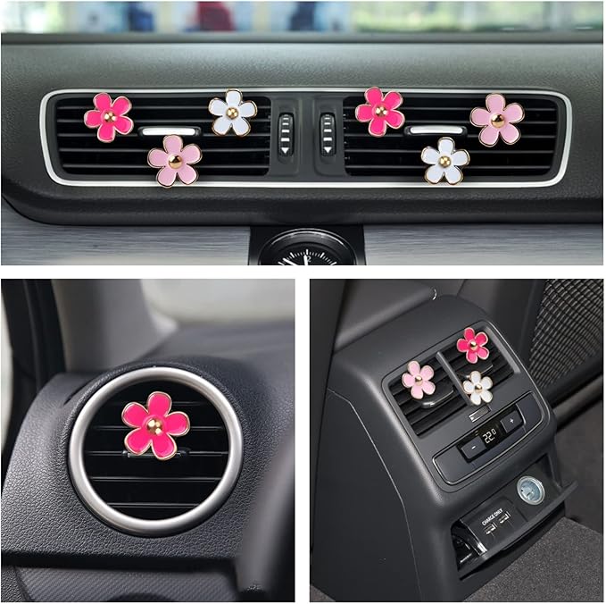 Pink Car Accessories for Women Teen Girls 6PCS Cute Auto Scent Air Fresheners Vent Clips Girly Daisy Flower Decorations Interior Aesthetic Things Cars Perfume Decor Stuff Valentines Gifts for Her Mom