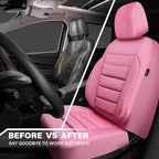 CAR PASS Pink Leather Seat Covers Full Set Universal Water Resistant 3D Foam Back Support, Luxury Comfort Automotive 5 Seat Covers for Women All Season Fit SUV,Sedan,Van, Airbag Compatible Pink