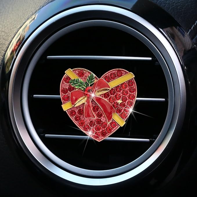 Set of 4 Bling Christmas Car Air Freshener Vent Clips, Crystal Rhinestone Sparkly Air Conditioning Outlet Decorative Clip Charms Cute Car Interior Accessories