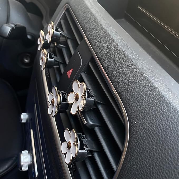 6 Pieces Daisy Air Vent Clips Flower Decoration Car Air Freshener Clips Air Conditioning Outlet Clip Charm Colorful Car Interior Decor Accessories for Girls Women