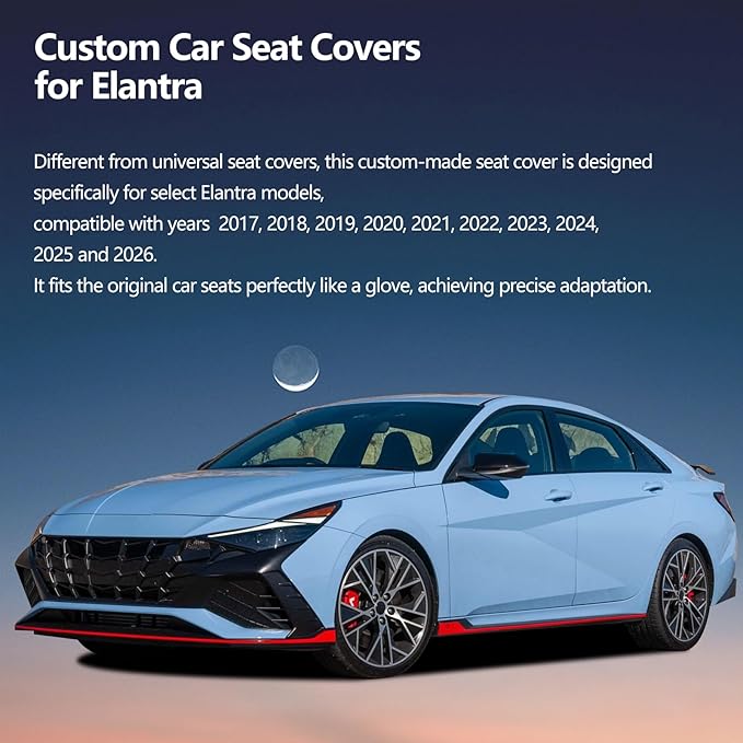 Fit Elantra Car Seat Covers for Hyundai Elantra 2017-2024 2025 2026 - Upgraded Premium Waterproof & Breathable Leather, Airbag Compatible, All-Weather Seat Cushion Protector(2 Front/Black+Red)