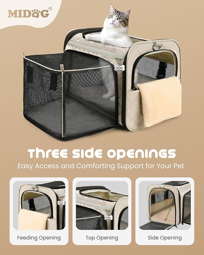 MIDOG Cat Carrier Soft for Small to Medium-Sized Cats,Up to 15 Lbs, TSA Airline Approved Soft Sided Pet Carrier,Collapsible Travel Cat Bag(Beige)