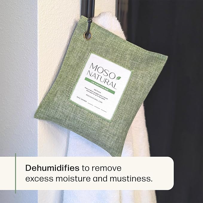 Moso Natural Air Purifying Bag 200g (3 Pack). A Scent Free Odor Eliminator for Cars, Closets, Bathrooms, Pet Areas. Premium Moso Bamboo Charcoal Odor Absorber. Two Year Lifespan! (Green)
