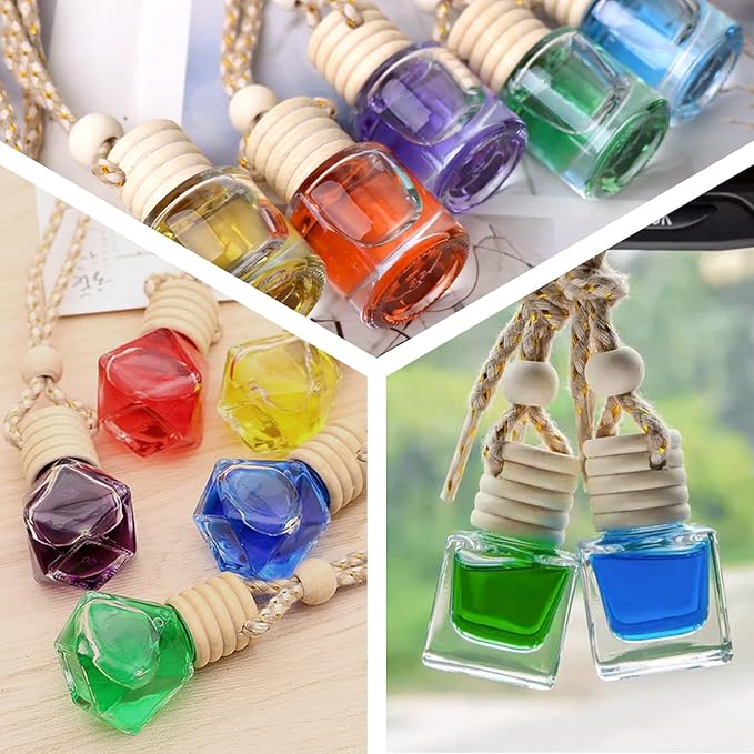 100Pcs Hanging Car Air Freshener Diffuser, 8ml Empty Glass Essential Pendant Bottles, Automotive Oil Aromatherapy Fragrance Perfume Containers
