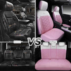 CAR PASS Nappa Leather Seat Covers for Car, Waterproof Seat Covers Full Set, Luxury 3D Rhombus Lined Sponge Airbag Compatible Universal Fit for Automotive SUV Truck Pickup Sedan, Pink White