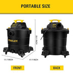 STANLEY 12 Gallon 5.5 Peak HP Wet/Dry Vacuum, 3 in 1 Shop Vacuum Blower,1-7/8"x6 Hose, Range for Garage, Carpet Clean, Workshop with Vacuum Attachments-SL18199P