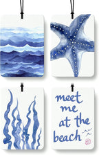 Blue Beach Car Air Freshener 4 Pcs, Ocean Coastal Beach Starfish Seagrass Hanging Air Freshener for Cars Closet Drawer Books, Blue Girly Car Accessories Mirror Decor for Women