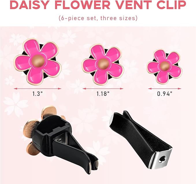 6PCS Daisy Flower Car Air Vent Clips, Cute Flower Shape Auto Air Freshener Outlet Clip, Vehicle Air Conditioning Clip Charm for Women Girls, Interior Decor Car Accessories (Pink)