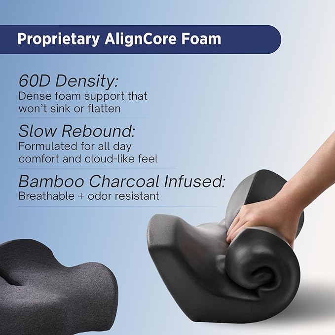 Lumbar Support Pillow for Office Chair - Lower Back Pain Relief Cushion with Adjustable SpineAlign™ Bolster, Memory Foam Pillow for Car, Couch, Gaming Seats - Dual Straps, Dark Grey