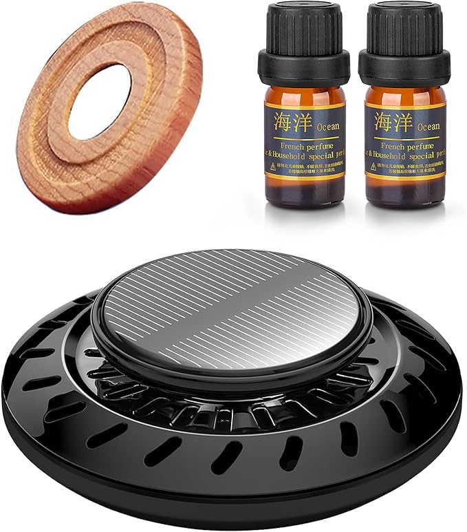 Kwak's Car Air Freshener,Rotating Solar Aromatherapy Essential Oil Diffuser Scent Car Decoration Automotive Interior Accessories (Black)