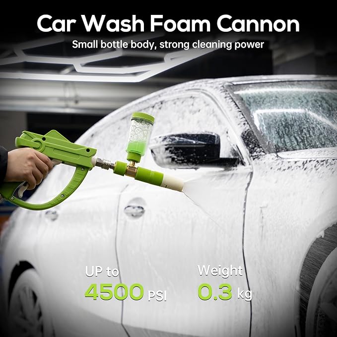 Foam Cannon for Pressure Washer with 1/4 Inch Quick Connector, Pressure Washer Foam Cannon with Rotating Nozzle，Easy to Use & Adjust, Creates Thick Foam-Green