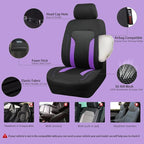 CAR PASS 3D Air Mesh Car Seat Covers Full Set, Breathable Sporty Rear Bench With Zipper for Armrest Box Universal Fit 95% Automotive SUV,Truck,Sedan Interior Cute Women Airbag Compatible, Black Purple
