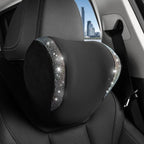 2 Pack Diamond Car Neck Pillow for Women, Memory Foam Neck Pillow for Chair for Lower Back Pain Relief, Car Headrest Pillow with Adjustable Strap, Comfort Softness Neck Support Pillow(Black)