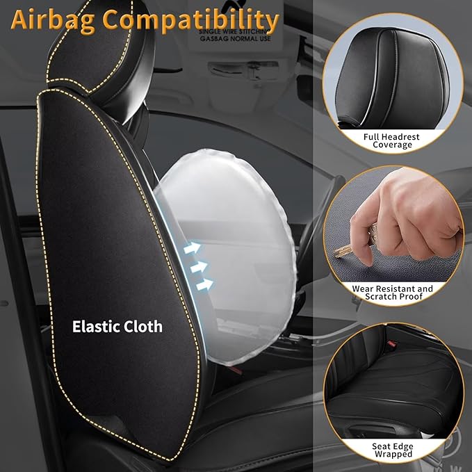 5 Seats Seat Covers Fit for Kia Sorento 2007-2023 2024 2025 Custom Breathable Leather Car Seat Cover Fit for Sorento (5 Seat,Black)