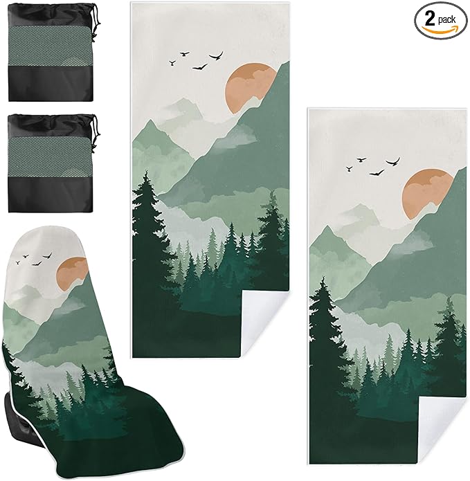 2 Pack Car Towel Seat Covers with Storage Bag, Multifunctional Towel for Gym Outdoor Sport, Picnic, Beach, Pet Dog Travel,Non-Slip Washable Car Seat Protector (Landscape Painting)