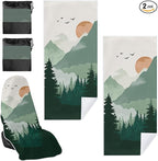 2 Pack Car Towel Seat Covers with Storage Bag, Multifunctional Towel for Gym Outdoor Sport, Picnic, Beach, Pet Dog Travel,Non-Slip Washable Car Seat Protector (Landscape Painting)