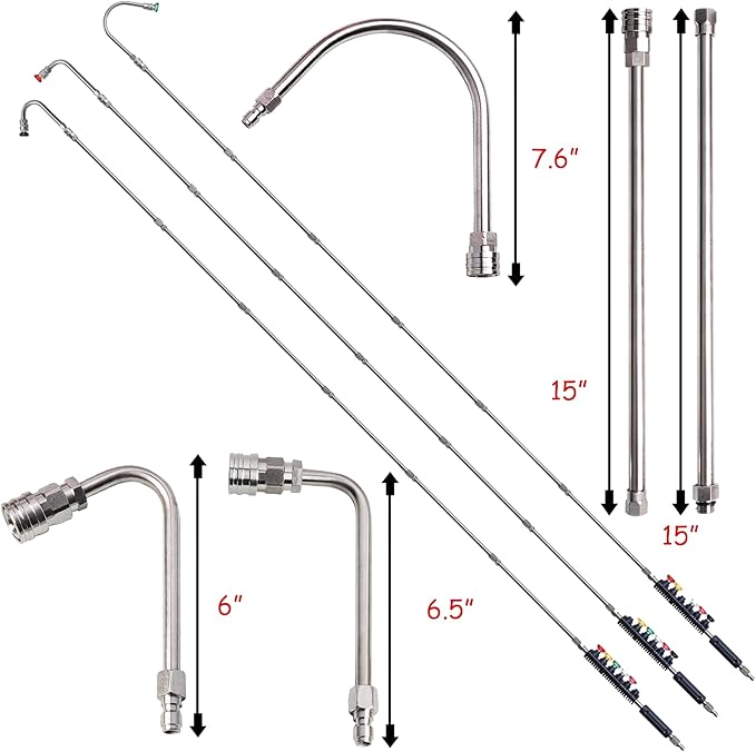 Xiny Tool Pressure Washer Extension Wand, 20 Pack Power Washer Lance with 5 Atomization Nozzle Tips,1 Gutter Cleaner Attachment Curved Rod, 1/4" Quick Connect, 4000 PSI