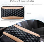 Car Center Console Cushion Pad, Universal Leather Waterproof Armrest Seat Box Cover, Comfortable Auto Armrest Cover Protector, Car Interior Decor Accessories for Most Vehicles (Black & Beige)