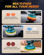 Cordless Car Buffer Polisher Kit, 6" Dual Action Random Orbital Polisher, 6 Variable Speed (1600–5500 RPM) 2×21V 2000mAh Rechargeable Batteries, 13 PCS Polishing & Waxing Attachments for Car Detailing