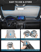helloleiboo Graphene Car Windshield Sun Shade – 57" x 31" Foldable Car Sun Shade, Advanced Heat Absorption & UV Protection, Universal Fit for Cars, SUVs & Trucks