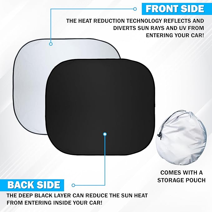 2 Piece Car Windshield Sun Shade Foldable | Durable Polyester Windshield Sunshade Blocks Sun, Heat, and UV Rays | Sunshade for Car Ensuring Interior Protection | Small (29"x23.5")
