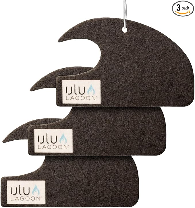 ulu Lagoon Hanging Car Air Freshener | Tropical Beach Coconut Surf Wax Scent Mini Wave | Long Lasting Car Freshener, Closet and Beyond | Made In USA | 3 Pack (Black)