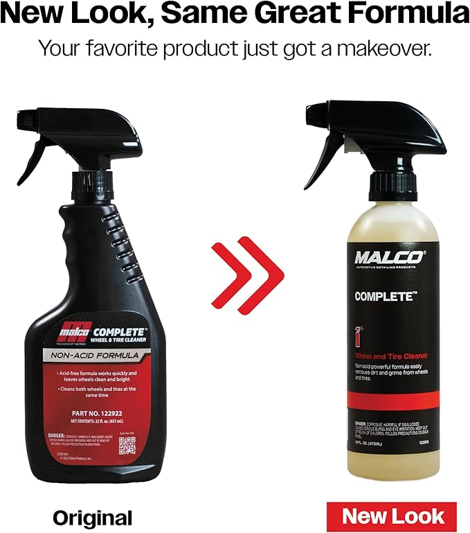 Malco Complete Wheel & Tire Cleaner – Fast Acting, Non-Acid Formula/Removes Dust, Grease, Oil, and Dirt from Entire Wheel / 16 oz. (122916)
