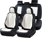 Coverado Leather Seat Covers, Car Seat Covers Full Set, Waterproof Nappa Leather Car Seat Cover, Car Seat Protectors 5 Seats, Black & White Automotive Seat Covers Fit for Most Cars Trucks