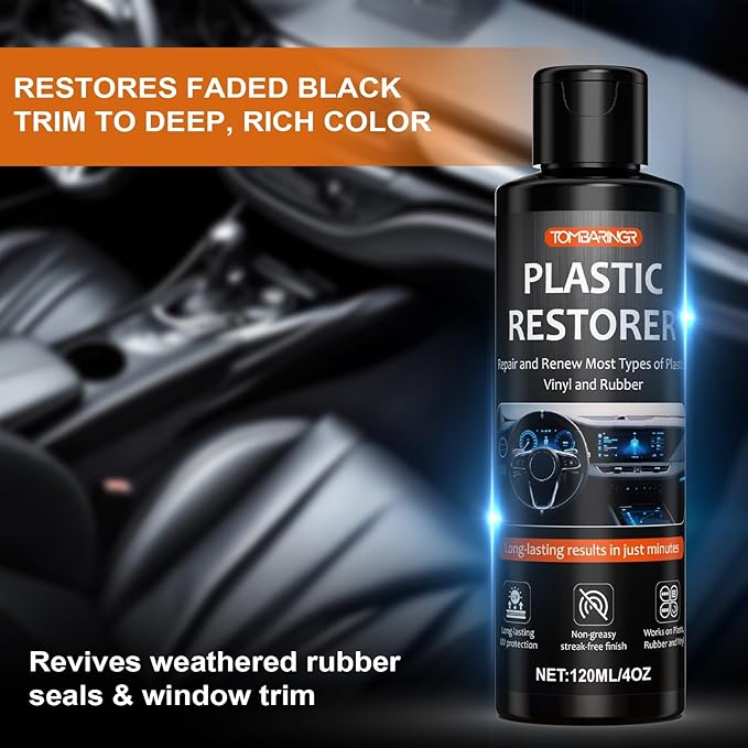 Plastic Restorer for Car Trim – 4oz Restores Faded Black Plastic, Vinyl & Rubber with Long-Lasting Shine & UV Protection – Interior & Exterior Car Plastic Restorer, Black Trim Restorer