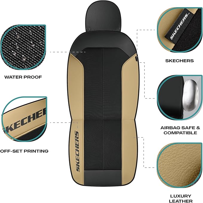 Skechers Car Seat Covers,GOGA Mat Oxford Cloth Seat Covers,Waterproof Car Seat Covers Front Seats,Automotive Universal Fit Seat Cover for Most Cars, Suvs, Trucks,Beige