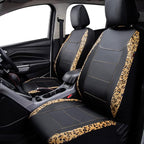 Flying Banner car seat Covers Protects Leopard Printing Velvet Faux Leather Carbon Fiber Front Pair Carbon Fibre (Leopard Black, Front Pair)
