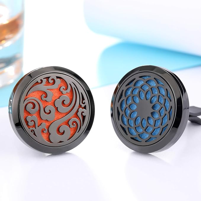 2 Pieces 316l Car Aromatherapy Essential Oil Diffuser Air Freshener with Vent Clip 48 Felt Pad Christmas Gift for Women Men(Cloud, Sunflower Patterns)