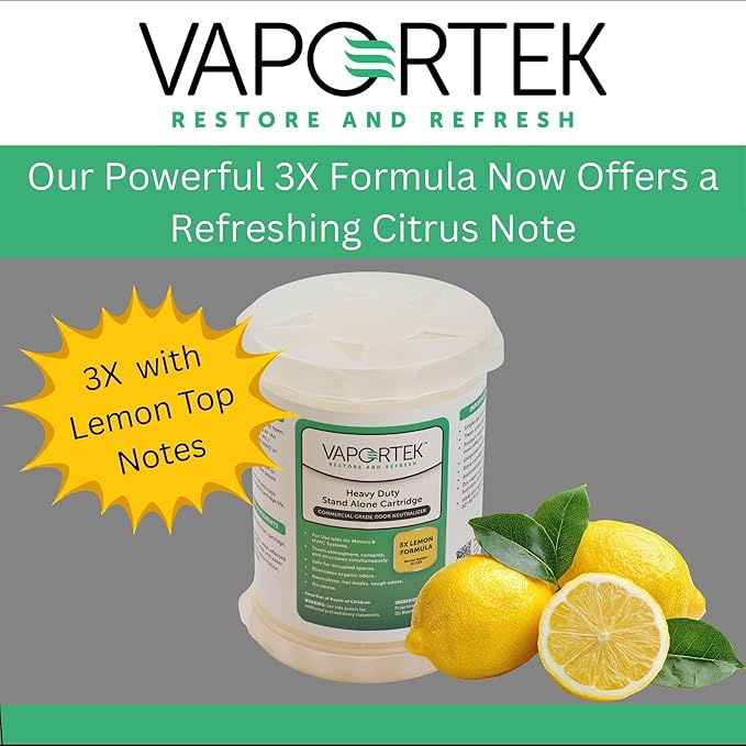Vaportek Heavy Duty Odor Neutralizer Stand Alone Cartridge, HDSA 2.0, Odor Removal for Home, Office, Basements, Garages, and More, 3X Plus Lemon Fragrance (Lemon)