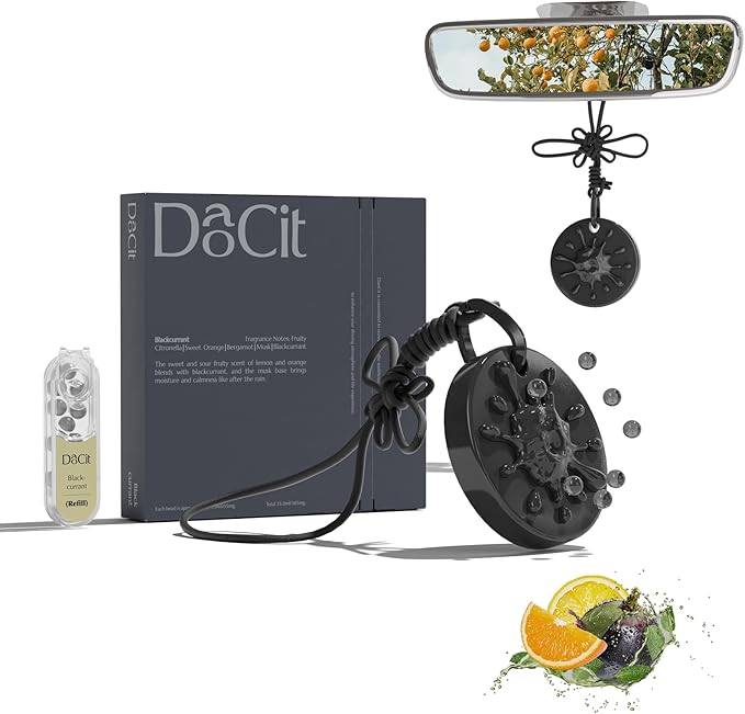 Car Air Freshener Hanging, Refillable Essential Oil Diffuser with 7 Beads + 14 Refills, Long Lasting 40-50 Days Odor Eliminator, Aromatherapy for New Car, Home, Men & Women - Blackcurrant