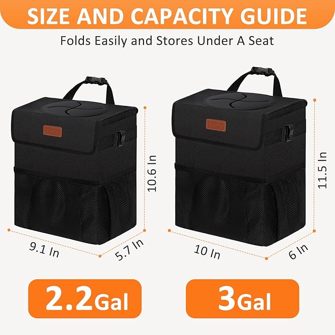 Car Trash Can Bin with Lid Hanging for Back Seat, Car Accessories for Women Men Leak Proof Automotive Garbage Cans Leakproof Vehicle Trash Can for Truck SUV Black