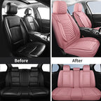 Nappa Leather Car Seat Covers Full Set, Pink Car seat Protector 5 Seats, Waterproof Car Seat Cushion, Universal Automotive Seat Covers Fit for SUV Truck Pick-up Sedan, Front and Rear