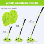 Car Wash Brush Kit with 15° Curved Long Handle, Car Cleaning Kit with 2 Replaceable Car Washing Mop, Wash Sponge, Mitt, Towel, Tire Brush, Cleaning Tools for Cars RV SUV Truck (Green)