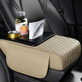 5-in-1 Car Armrest Pad Cushion, Water Ripple Embossed Center Console Booster Pad with Tissue Box, Cup Holder, Storage Bag, Phone Slot, Fit for Most Sedan Vehicles (Water Ripple Series, Beige)