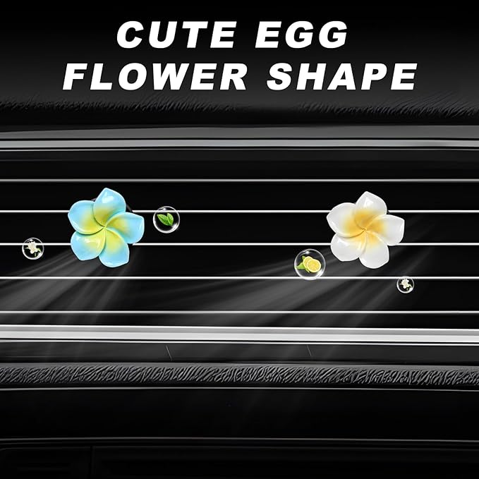 2PCS Flower Car Air Vent Clips, Cute Plumeria Automotive Air Fresheners Vents Clips Decoration, Girly Flower Auto Perfume Diffuser Decor Charm for Women (Blue+White)