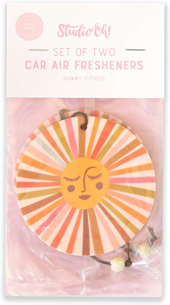 Studio Oh! Scented Hanging Car Air Fresheners - Pack of 2 - Natural & Exclusive Fragrance with DeoBoost Technology - Unique Design with Decorative Bead - Retro Sunshine