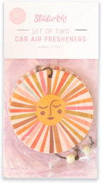 Studio Oh! Scented Hanging Car Air Fresheners - Pack of 2 - Natural & Exclusive Fragrance with DeoBoost Technology - Unique Design with Decorative Bead - Retro Sunshine
