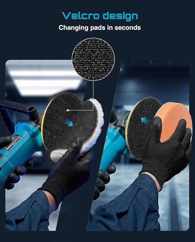 Seesii Car Buffer Polisher 1600W, 7"/6" Variable Speed 2056-3600 RPM Rotary Polisher with Copper Motor & Detachable Handles, Ideal for DIY Detailers, Auto Detailing Hobbyists, Scratch Removal & Waxing