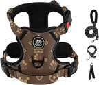 IVY&LANE No Pull Dog Harness with Leash Set, Reflective No Choke Pet Vest,Adjustable Oxford Dog Vest Harness with Easy Control Handle for Small Dogs (Dark Brown,S)