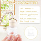 50 Pcs/Set,8ml Hanging Car Air Freshener Diffuser,Empty Refillable Clear Glass Essential Oil Fragrance Perfume Diffuser Pendant Glass Vials with Wooden Caps & Hanging String,Cylindrical Style